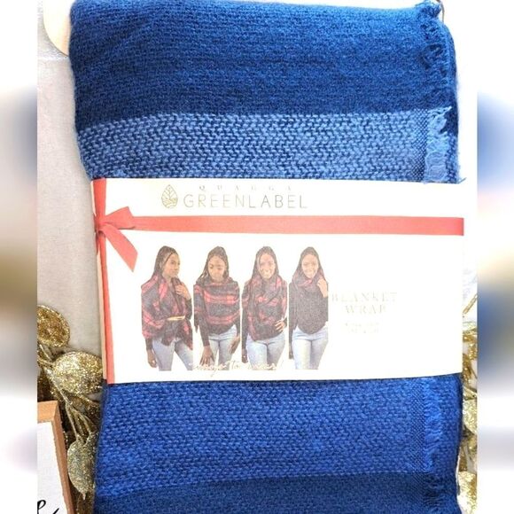 NWT Quagga Blanket Wrap Navy Buffalo Checked Green Label - Picture 7 of 7